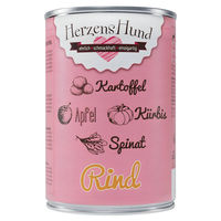Produktbild von HerzensHund Hundefutter Adult Rind mit Kartoffel, Kürbis, Apfel, Spinat und Leinöl, getreidefrei mit hohem Fleischanteil, 12 x 400 g
