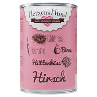 Produktbild von HerzensHund Hundefutter Hirsch mit Wildreis Karotte Birne und Hüttenkäse Adult 12 x 400 g Sensitive ohne Farb- und Aromastoffe
