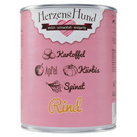 Produktbild von HerzensHund Hundefutter Rind mit Kartoffel, Kürbis, Apfel, Spinat und Leinöl, getreidefrei, hoher Fleischanteil, Adult, 6 x 800 g