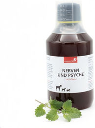 Produktbild von HerzensTier Nerven und Psyche Ergänzungsfutter Tropfen zur Beruhigung für Hunde Katzen und Pferde 250 ml