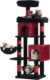 Heybly Katzenbaum mit 2 Höhlen, 6 Sisal-Kratzbäumen und Hängematte in Schwarz und Rot für Indoor-Katzen – Bild 1 von 1