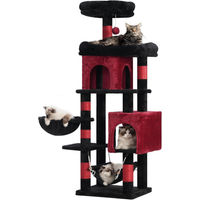 Produktbild von Heybly Katzenbaum mit 2 Höhlen, 6 Sisal-Kratzbäumen und Hängematte in Schwarz und Rot für Indoor-Katzen
