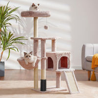 Produktbild von Heybly Katzenkratzbaum mit Kratzbrett und Korb in Ombre Braun Weiß für Hauskatzen