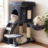 Produktbild von Heybly Kratzbaum für Katzen in Rauchgrau mit Plattform, Hängematte und Leiter, 75 cm