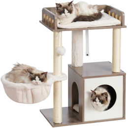 Heybly Kratzbaum für Katzen mit Holzplattform, Katzenbett und 2 Sisalstämmen in Grau, 30x50 cm – Bild 1 von 1