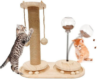 HEYHIPPO Kratzbaum 4-in-1 aus Holz für Katzen mit Leckerliball und Kratzbrett – Bild 1 von 1