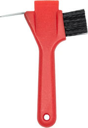 Produktbild von HFI 3-in-1 Hufauskratzer mit Bürste aus Kunststoff in Rot für die Hufpflege