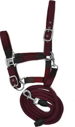 Produktbild von HFI Halfter und Longiergurt Set für Pferde aus Nylon und Neopren in Rot für Vollblut