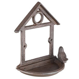 HI Vogelhaus und Futterstation mit Tränke aus Metall in Antik-Optik Braun – Bild 1 von 3