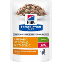 Produktbild von Hill's Prescription Diet c/d Multicare Stress + Metabolic Katzen Nassfutter mit Huhn für adulte Katzen zur Gewichtskontrolle und Harnwegspflege - 12 x 85 g