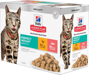 Hill's Science Plan Adult Perfect Weight Katzenfutter Huhn & Lachs Stückchen in Sauce 12 x 85 g - 12 x 85 g – Bild 1 von 5