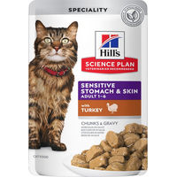 Produktbild von Hill's Science Plan Adult Sensitive Stomach & Skin Hundefutter Truthahn Stückchen in Sauce 12 x 85 g