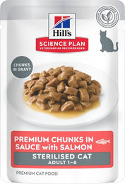 Hill's Science Plan Adult Sterilised Katzenfutter Lachs und Huhn Stückchen in Sauce 12 x 85 g – Bild 1 von 1
