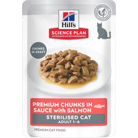 Produktbild von Hill's Science Plan Adult Sterilised Katzenfutter Lachs und Huhn Stückchen in Sauce 12 x 85 g