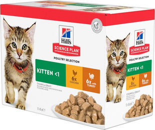 Produktbild von Hill's Science Plan Kitten Geflügelauswahl Stückchen in Sauce 48 x 85 g - 48 x 85 g