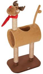 Hirsch Terracotta Katzenkratzbaum aus Plüsch in Braun mit Katzenhaus und Spielzeugball 98 cm – Bild 1 von 3
