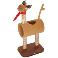 Produktbild von Hirsch Terracotta Katzenkratzbaum aus Plüsch in Braun mit Katzenhaus und Spielzeugball 98 cm