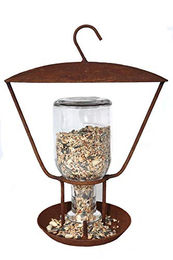 Hirsch Terracotta Vogelfutterstation aus Metall und Glas in Naturrost zum Stellen oder Hängen - 0,5 l – Bild 1 von 6