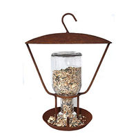 Produktbild von Hirsch Terracotta Vogelfutterstation aus Metall und Glas in Naturrost zum Stellen oder Hängen - 0,5 l