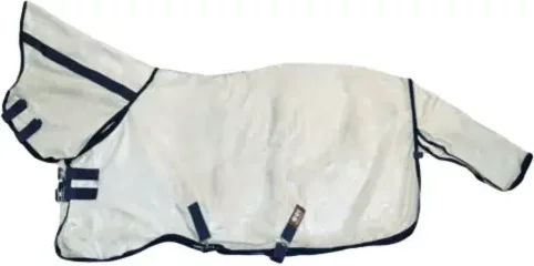 Produktbild von Hispano Hipica Fliegendecke für Pferde mit Halsabdeckung aus Polyester in Grau und Weiß 125/175 cm