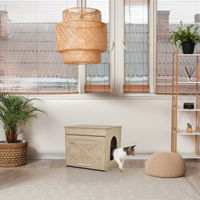 Produktbild von hjh LIVING Katzenhaus Kitty Pawbox 1 Möbel-Toilette aus Holz in Eiche Natur mit Katzenhöhle und Katzenbett