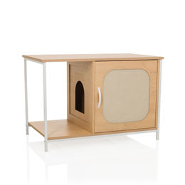 hjh LIVING Katzenhaus KITTYHOME 1 Möbel-Toilette aus Holz in Weiß Braun oder Natur – Bild 1 von 3