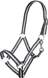 HKM Budapest Nylonstallhalfter für Warmblut Schwarz/Silber mit Kontraststreifen – Bild 1 von 1