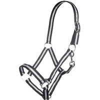Produktbild von HKM Budapest Nylonstallhalfter für Warmblut Schwarz/Silber mit Kontraststreifen