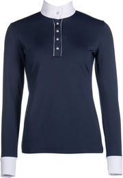 HKM Damen Turniershirt Emilia Polohemd mit langen Ärmeln Blau XXL – Bild 1 von 2