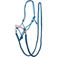 Produktbild von HKM Deko Trensenzaum-Set mit Knotenhalfter und Zügeln für Warmblut in Azur/Rosa mit Strass