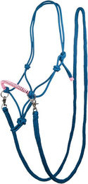 HKM Deko Trensenzaum-Set mit Knotenhalfter und Zügeln Strass Azur/Rosa für Vollblut Pferde – Bild 1 von 1