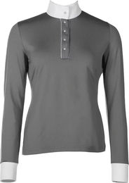 HKM Emilia Turnierpolo mit langen Ärmeln für Damen in Grau XL – Bild 1 von 1