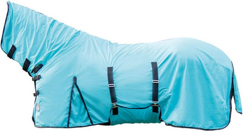 HKM Fliegendecke mit Halsteil für Pferde in Aqua Blau Größe 145 – Bild 1 von 5