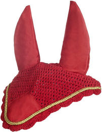 HKM Fliegenhaube aus Baumwolle für Warmblut in Dunkelrot/Gold – Bild 1 von 1
