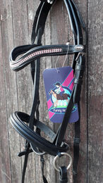 HKM Funny Horses Gebisslose Trense für Holzpferde Schwarz/Pink mit Strass Glitzer – Bild 1 von 4