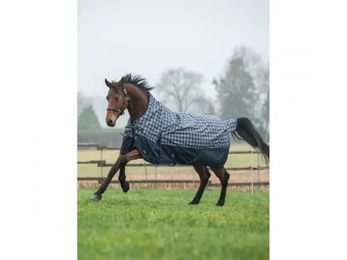 HKM Glasgow Highneckdecke für Pferde Dunkelblau Karo Größe 125 – Bild 1 von 3