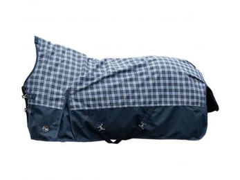 HKM Glasgow Highneckdecke für Pferde Dunkelblau Karo Größe 145 – Bild 1 von 3