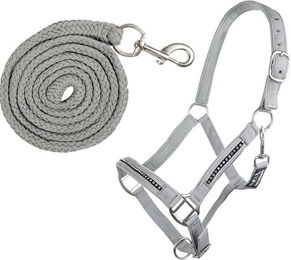 HKM Halfterset Crystal für Ponys und Shettys mit Halfter, Strick und Karabiner in Grau/Grau – Bild 1 von 1