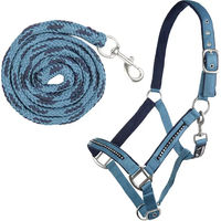 Produktbild von HKM Halfterset Crystal mit Halfter und Strick in Blau für Warmblut Pferde