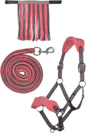 HKM Halfterset für Pferde mit Fliegenfransen und Strick 180cm in Rosa – Bild 1 von 9