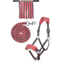 Produktbild von HKM Halfterset für Pferde mit Fliegenfransen und Strick 180cm in Rosa