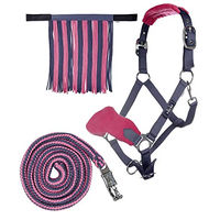 Produktbild von HKM Halfterset für Ponys mit Fliegenfransen und 180cm Strick sowie Panikhaken