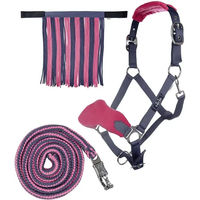 Produktbild von HKM Halfterset mit Fliegenfransen und 180cm Führleine aus Nylon für Warmblut Pferde