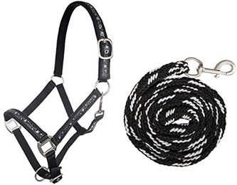 HKM Halfterset mit Strick und Karabiner für Pony und Shetty in Schwarz und Silber – Bild 1 von 1