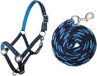 HKM Halfterset mit Strick und Karabiner für Shetty in Blau und Silber – Bild 1 von 1