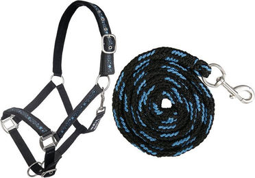 HKM Halfterset Sternchen mit Halfter und Strick in Schwarz/Navy für Vollblut und Pony – Bild 1 von 1