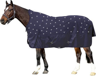 Produktbild von HKM Highneckdecke Cleveland Stars Polarfleece Decke für Pferde in Grau und Blau