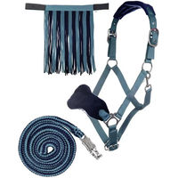 Produktbild von HKM Hufgelenk für Pferde mit Karabiner und Fliegenfransen in Blau und Silber
