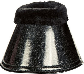 HKM Hufglocken Isa aus Lederimitat mit Teddyrand und Glittereffekt Schwarz/Glitter Größe L – Bild 1 von 1
