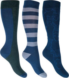 HKM Kids Houston Reitstrümpfe für Kinder Blau Größe 30/34 3er Pack – Bild 1 von 1